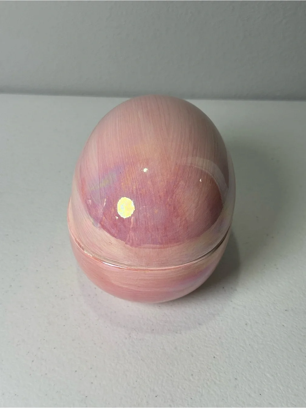 Pink Iridescent Oval Jewelry Trinket Box - Elegant Small Storage
